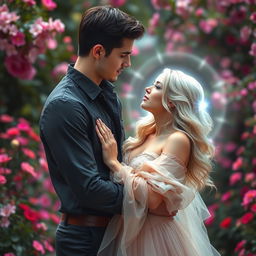 A stunning blonde woman with an ethereal glow, showcasing her telepathic abilities with a soft aura around her