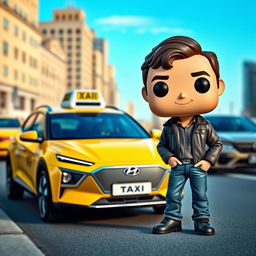 A Funko Pop character of a 40-year-old man with a friendly expression, styled in the iconic design of Funko figures