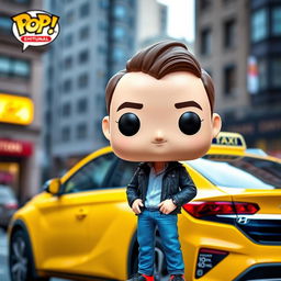 A Funko Pop character of a 40-year-old man with a friendly expression, styled in the iconic design of Funko figures