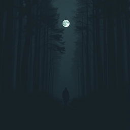 A dark forest scene inspired by Lord Huron, featuring the silhouette of a man or spirit walking under the moonlight