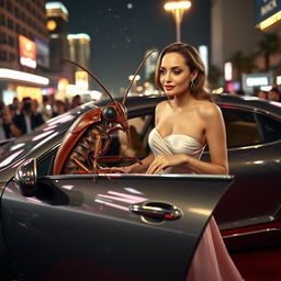 A humanoid cockroach named Milton, characterized by his anthropomorphic features like large antennae and a sleek exoskeletal appearance, is comically entering a luxurious car