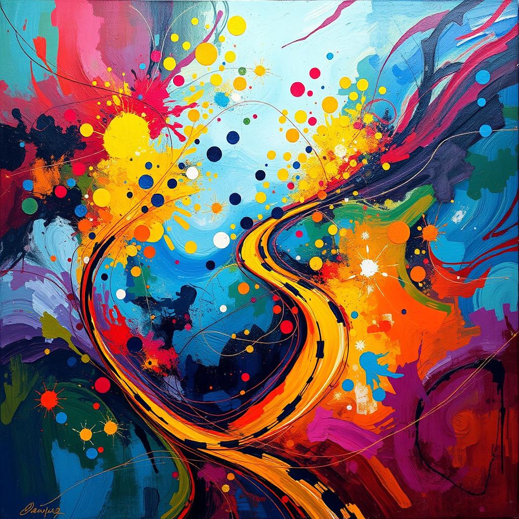 A vibrant and colorful abstract painting that visually represents the concept of 'way'