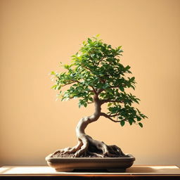 A beautifully styled Japanese bonsai tree showcasing intricate details like gnarled roots and lush foliage