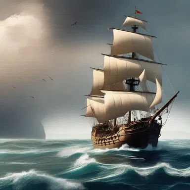 Explorers from different centuries set sail across treacherous seas, aiming for godspeed in their quest to discover new lands.