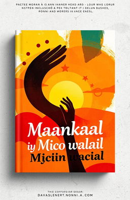 A vibrant book cover design for 'Maankaal iyo Miciin walaal', featuring abstract art with a harmonious blend of warm colors representing the themes of brotherhood and unity