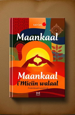 A vibrant book cover design for 'Maankaal iyo Miciin walaal', featuring abstract art with a harmonious blend of warm colors representing the themes of brotherhood and unity