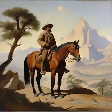 The painting depicted a traveler on horseback, capturing the essence of adventure and godspeed in the vast wilderness.