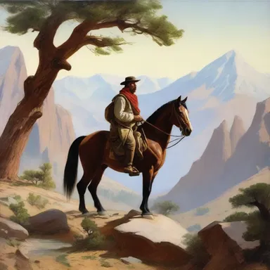 The painting depicted a traveler on horseback, capturing the essence of adventure and godspeed in the vast wilderness.