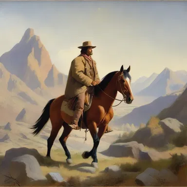 The painting depicted a traveler on horseback, capturing the essence of adventure and godspeed in the vast wilderness.