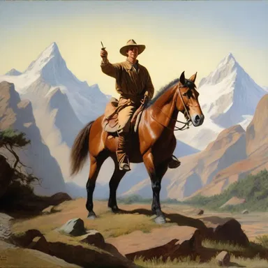 The painting depicted a traveler on horseback, capturing the essence of adventure and godspeed in the vast wilderness.