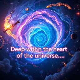 A swirling vortex of energy pulsating with vibrant colors like blue, purple, and gold, emanating a sense of immense power and mystery