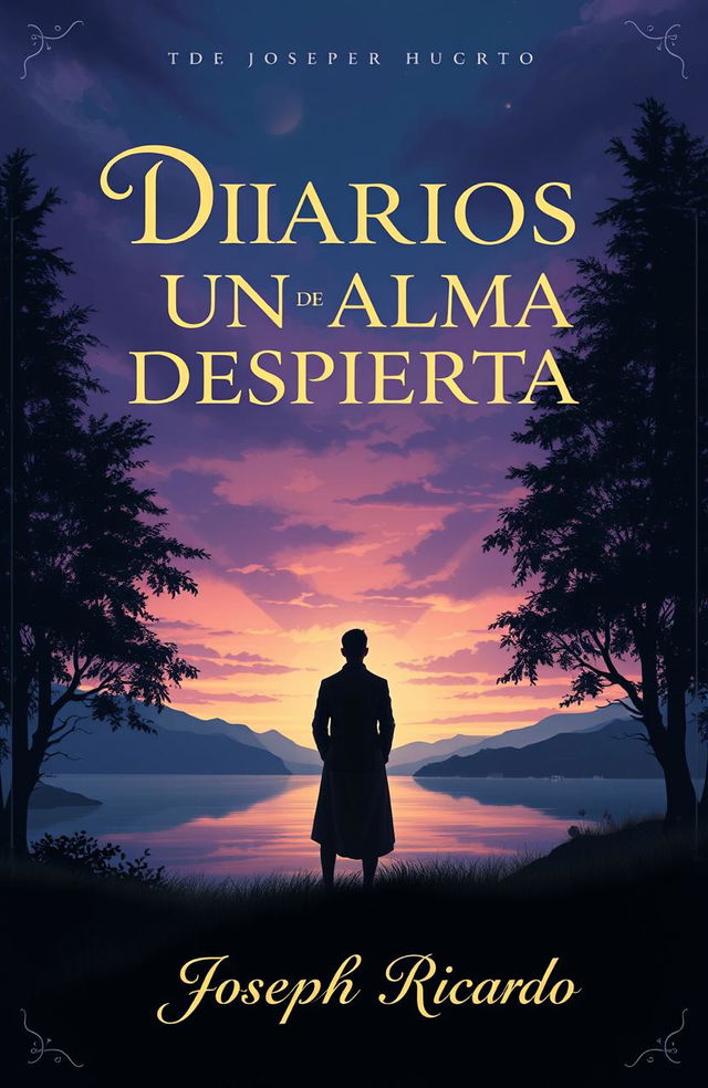 A captivating book cover for a novel titled 'DIARIOS DE UN ALMA DESPIERTA' by Joseph Ricardo, inspired by the artistic style of Lord Huron