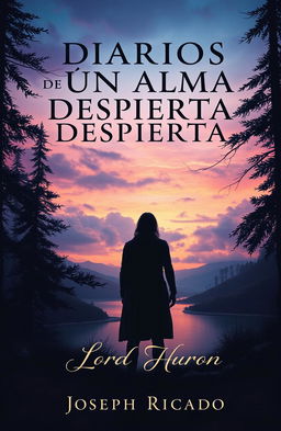 A captivating book cover for a novel titled 'DIARIOS DE UN ALMA DESPIERTA' by Joseph Ricardo, inspired by the artistic style of Lord Huron