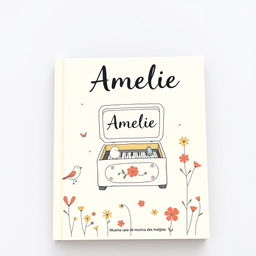 A simple and illustrative book cover for a musical educational program titled 'La caja de música de Amelie', inspired by the film Amelie