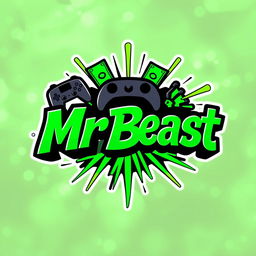A dynamic and eye-catching logo inspired by the aesthetic of MrBeast, featuring bold colors like bright green and black