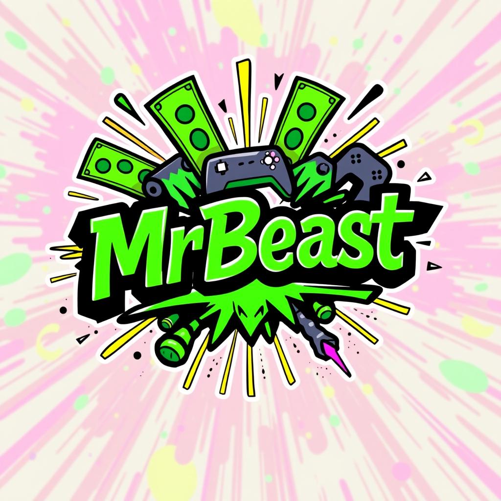 A dynamic and eye-catching logo inspired by the aesthetic of MrBeast, featuring bold colors like bright green and black