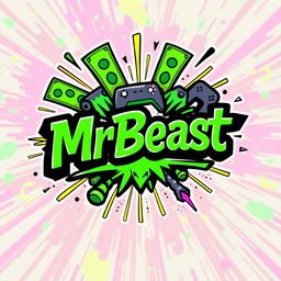 A dynamic and eye-catching logo inspired by the aesthetic of MrBeast, featuring bold colors like bright green and black