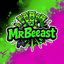 A dynamic and eye-catching logo inspired by the aesthetic of MrBeast, featuring bold colors like bright green and black