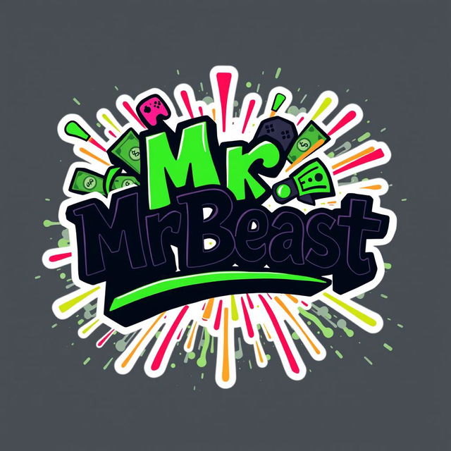 A dynamic and eye-catching logo inspired by the aesthetic of MrBeast, featuring bold colors like bright green and black