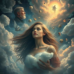 A surreal dream world filled with ethereal landscapes, symbolizing loss and healing