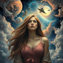 A surreal dream world filled with ethereal landscapes, symbolizing loss and healing