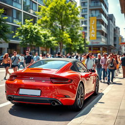 An urban scene with a vibrant atmosphere, showcasing a busy street filled with people engaged in their daily activities