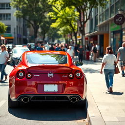 An urban scene with a vibrant atmosphere, showcasing a busy street filled with people engaged in their daily activities