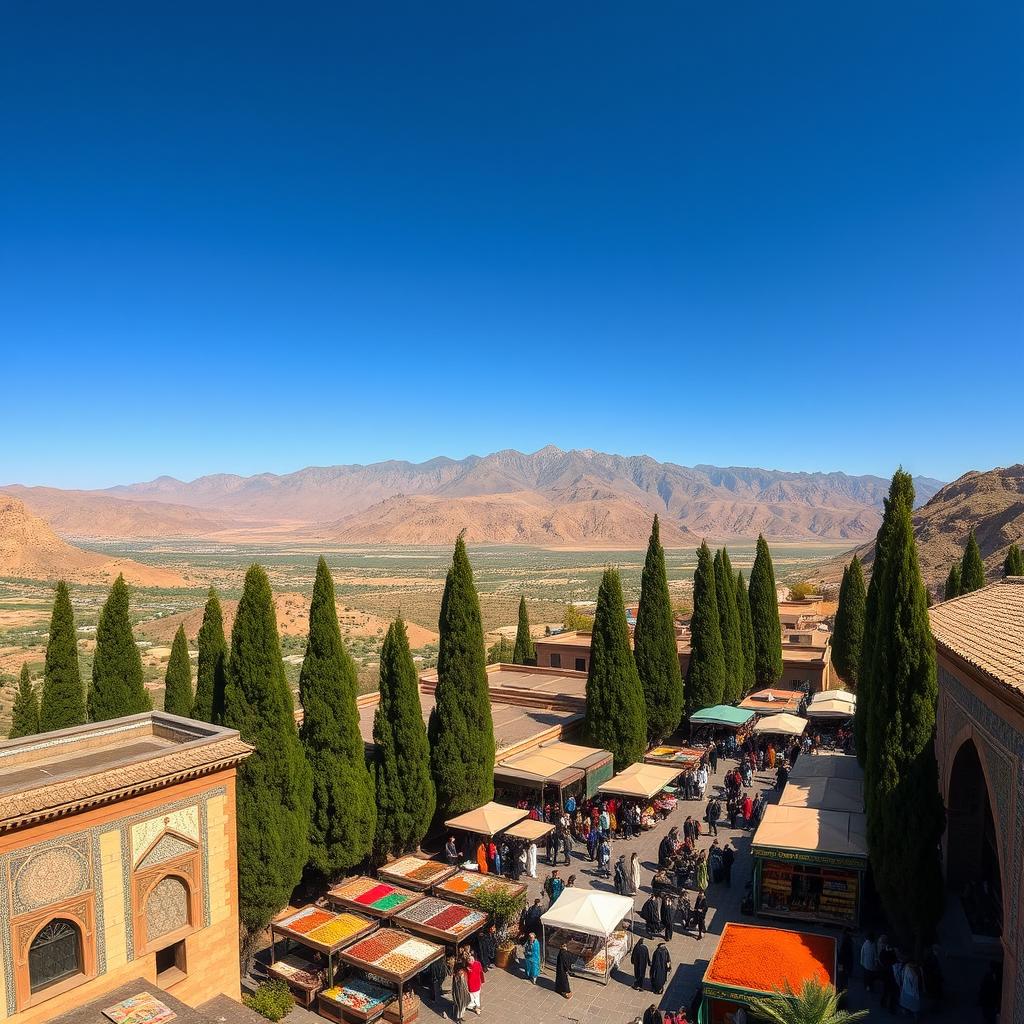 A stunning panoramic view of Iran's diverse landscapes, showcasing the beautiful combination of rugged mountains and lush valleys