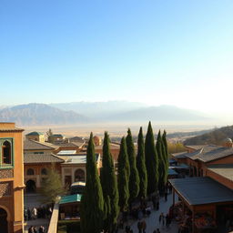 A stunning panoramic view of Iran's diverse landscapes, showcasing the beautiful combination of rugged mountains and lush valleys