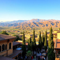 A stunning panoramic view of Iran's diverse landscapes, showcasing the beautiful combination of rugged mountains and lush valleys