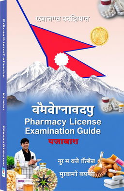 A visually striking book cover design for the Pharmacy License Examination in Nepal