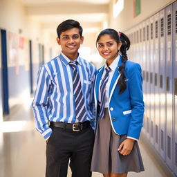 Two Indian teenagers in their school uniforms, standing together in a cheerful pose