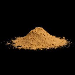 A pile of cinnamon powder scattered on the ground, viewed from a completely front angle