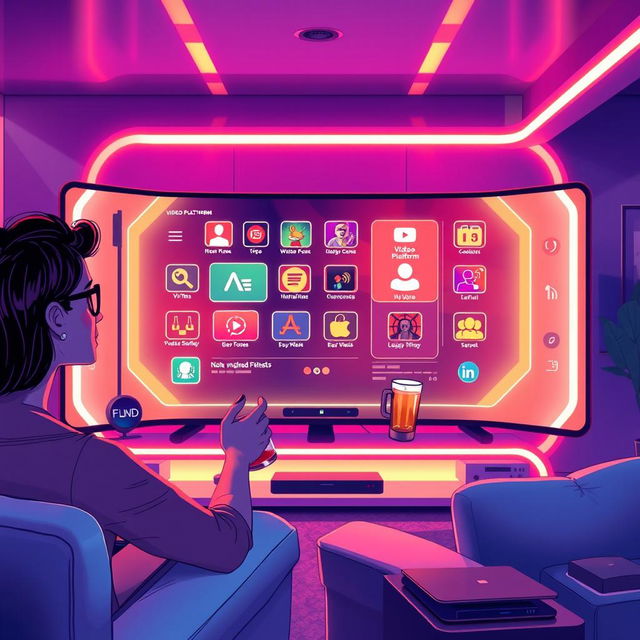 A digital illustration depicting a futuristic scene of a user interacting with a sleek, high-tech interface on a screen