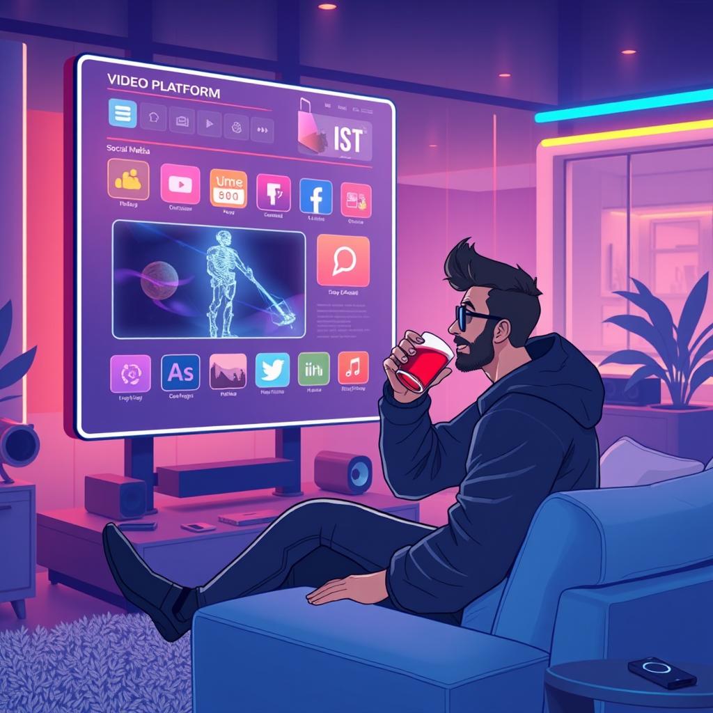 A digital illustration depicting a futuristic scene of a user interacting with a sleek, high-tech interface on a screen
