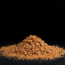 A pile of cinnamon pieces scattered on the ground, forming a small hill