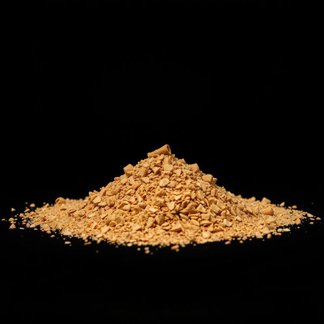 A pile of cinnamon pieces scattered on the ground, forming a small hill