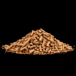 A pile of cinnamon wood pieces scattered on the ground, forming a small hill