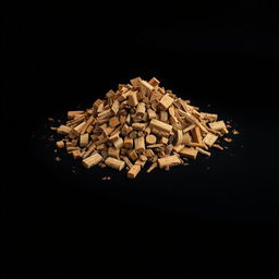 A pile of cinnamon wood pieces scattered on the ground, forming a small hill