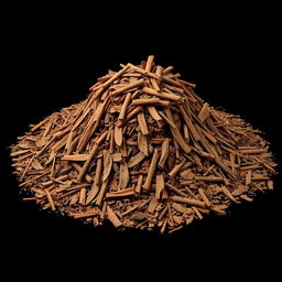 A mound of cinnamon bark laid out on the ground, with no other objects in the image