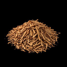 A mound of cinnamon bark laid out on the ground, with no other objects in the image