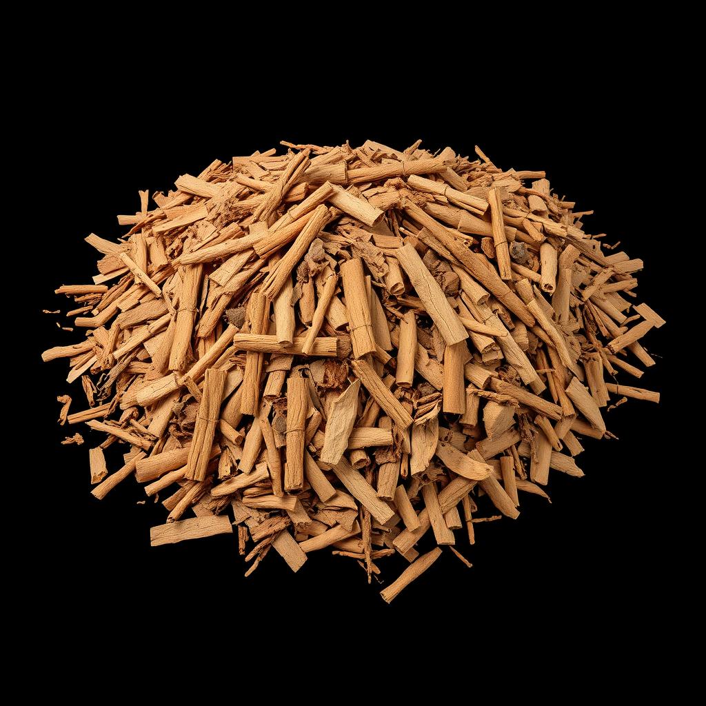 A mound of cinnamon bark laid out on the ground, with no other objects in the image