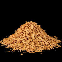 A mound of shredded cinnamon tree bark scattered on the ground, with no other objects in the image