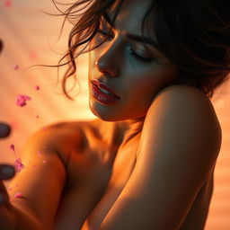 A close-up artistic portrayal of a woman engaging in abstract art, emphasizing sensual energy and allure