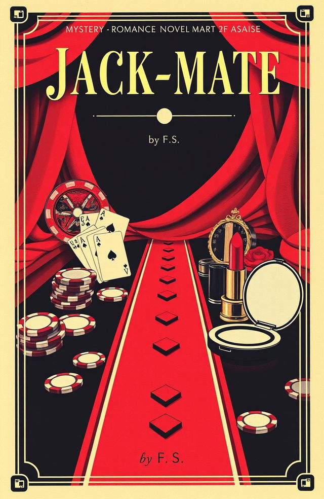 A captivating retro-style book cover for a mystery-romance novel titled "Jack-Mate", featuring an elegant casino theme