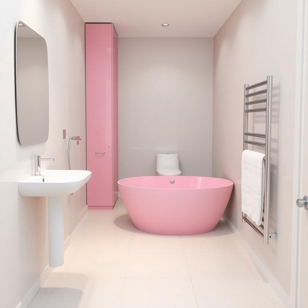 A modern bathroom layout with a sink positioned on the left at the entrance