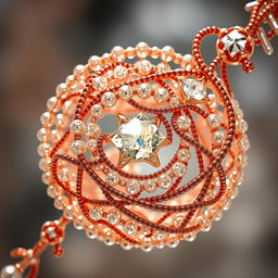 An artistic representation featuring intricate shiny bead sequences intertwined with copper wire and French wire designs