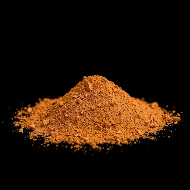 A heap of Aleppo pepper powder spilled on the ground, with nothing else in the image