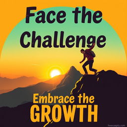 A vibrant and motivational poster featuring the slogan 'Face the Challenge Embrace the Growth' in bold, dynamic typography