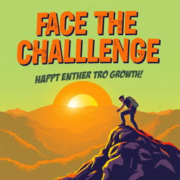 A vibrant and motivational poster featuring the slogan 'Face the Challenge Embrace the Growth' in bold, dynamic typography